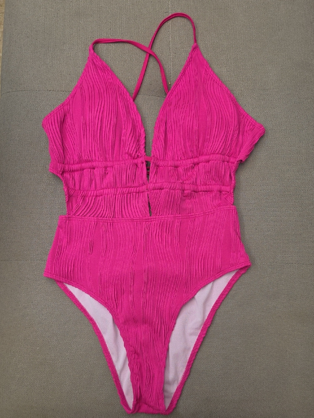 Cupshe Hot Pink Textured V-Neck One-Piece Swimsuit